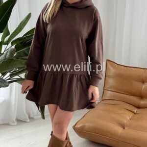Alternative view of Sukienka bawełniana z kapturem czekolada