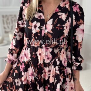 Alternative view of Sukienka Ewa mini czarna w duże kwiaty