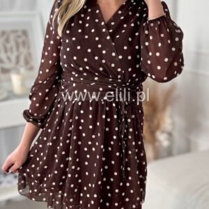 Alternative view of Sukienka Elena czekoladowa w groszki