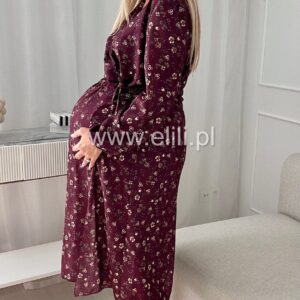 Alternative view of Sukienka Antonina bordowa w kwiatuszki