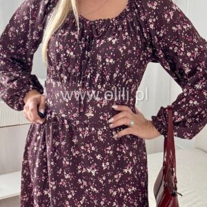 Alternative view of Sukienka Azalia bordowa w kwiatuszki