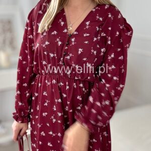 Alternative view of Sukienka Ewa plus size bordowa w kwiatki