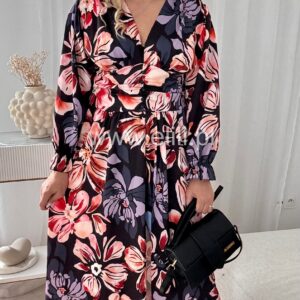 Alternative view of Sukienka Primigi maxi czarna w fioletowo czerwone kwiaty